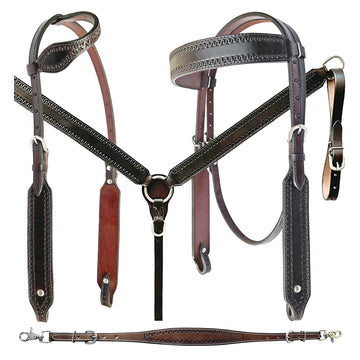 Bar H Equine American Leather Horse Saddle Tack One Ear Headstall | Breast Collar Browband Wither Strap Set BER266